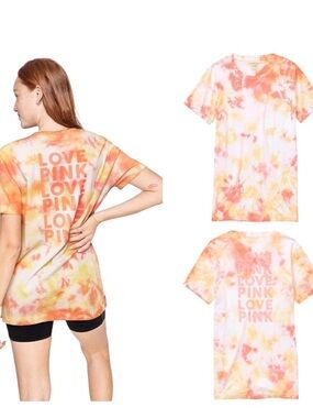 PINK Campus Subtle Yellow Tie Dye LOVE PINK Short Sleeve